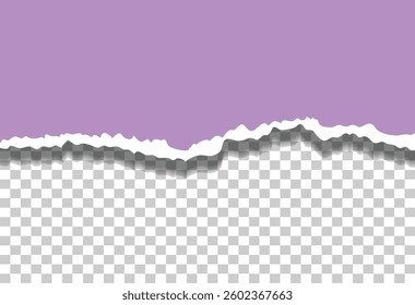 Torn piece of horizontal paper with soft shadow isolated on light background. Vector illustration.
