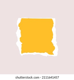 Torn piece of paper isolated. A square piece of paper with a torn edge. Vector illustration of a geometric shape with a white torn edge.