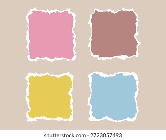 Zerrissenes Stück Papier, einzelne quadratische Form. Papier mit abgerissener Kante. Niedliche Farben geometrische Form mit einem weißen abgerissenen Rand. Vektorgrafik