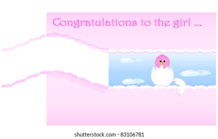 Torn piece of paper sheet with hatch chick girl