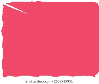 A torn piece of red paper with rough, jagged white edges.