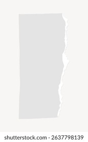 A torn piece of white paper with rough, uneven edges on a light gray background. The torn paper texture adds a raw, organic feel to the minimalist design. Ripped paper vector.