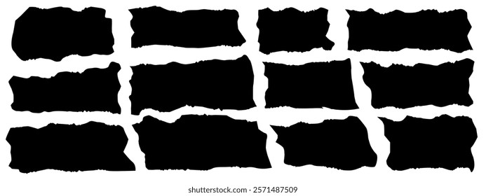 Torn pieces of paper with irregular edges arranged in a grid pattern on a clean background