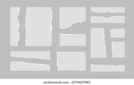 Torn pieces of paper, set of different pieces of paper. Vector illustration 