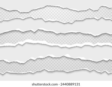 Torn and torn pieces of white and gray paper with soft shadow. Vector illustration.