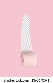 Torn pink paper realistic, hole in the sheet of paper on white background. Vector illustration