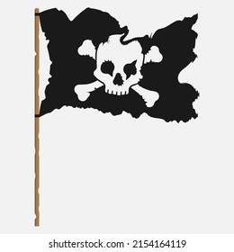 Torn pirate flag with white skull symbol. Vector illustration. Eps 10.