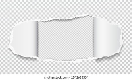 Torn realistic paper hole on squared transparent background. Vector illustrations