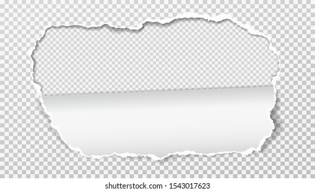 Torn realistic paper hole on squared transparent background. Vector illustrations.