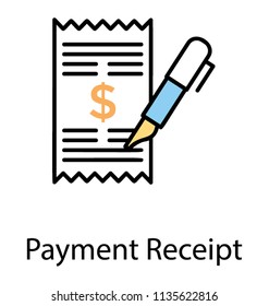 
A torn receipt with dollar sign and pen conceptualising payment receipt 
