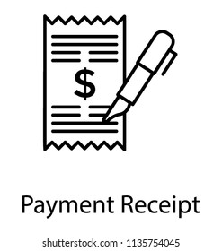 
A torn receipt with dollar sign and pen conceptualising payment receipt 
