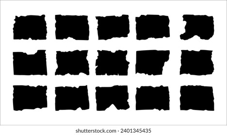 Torn rectangle frames. Set of vector icons. Various grunge text frames isolated on white backdrop