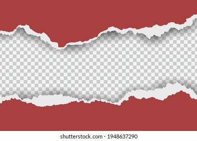 Torn red paper frame on transparent background