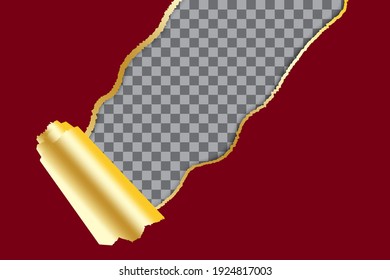 Torn red paper, great design for any purposes. Gold background. Vector pattern. Stock image. EPS 10.