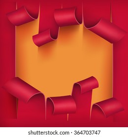 Torn red paper. Greeting card template. Vector illustration.