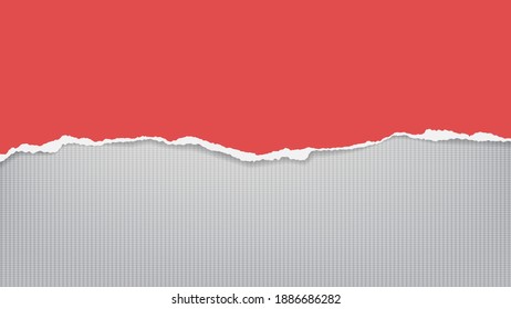 Torn of red paper is on grey background for text, advertising or design. Vector illustration