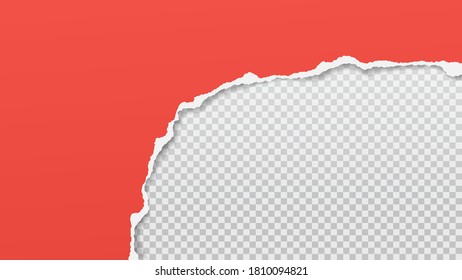 Torn of red paper is on white transparent background for text, advertising or design. Vector illustration