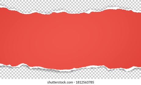 Torn of red paper is on white transparent background for text, advertising or design. Vector illustration