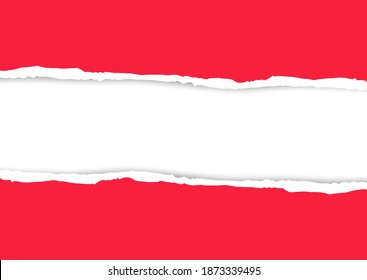 Torn red paper on white background. Torn a half sheet of horizontal. Background for design advertising banners.