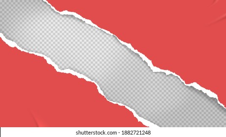 Torn of red paper are on white transparent background for text, advertising or design. Vector illustration