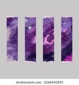 Torn ribbon stickers, outer space, watercolor