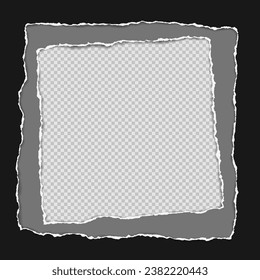 Torn, geripptes schwarz-dunkelgraues Papier mit weichem Schatten sind auf gezacktem Hintergrund für Text.