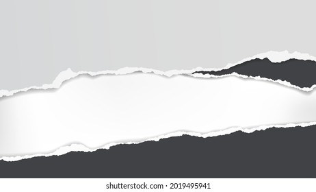 Torn, ripped black and grey paper strips with soft shadow are on white background for text. Vector illustration