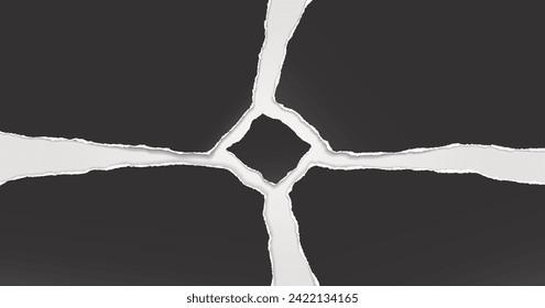 Torn, ripped black paper with soft shadow is on white background for text or ad.