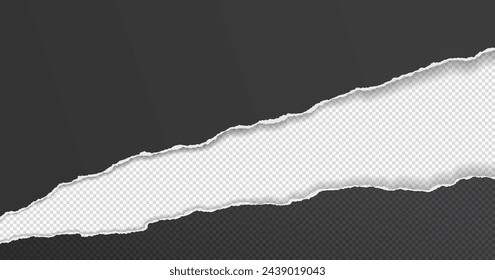 Torn, ripped black paper with soft shadow is on squared background for text or ad.