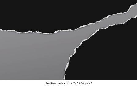 Torn, ripped black paper strips with soft shadow are on dark grey background for text.