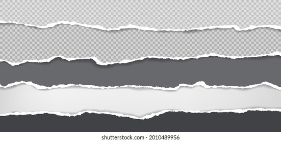 Torn, ripped black and white squared paper strips with soft shadow are on white background for text. Vector illustration