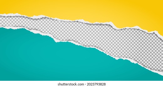 Torn, ripped black and yellow paper strips with soft shadow are on squared background for text. Vector illustration