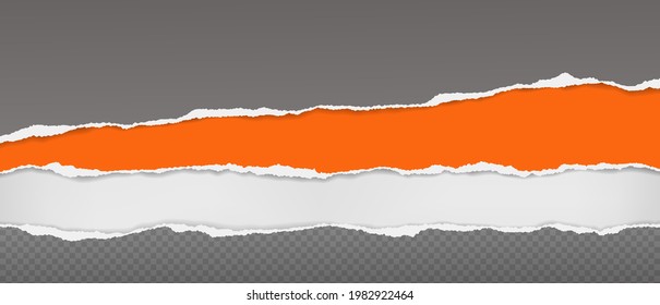 Las tiras de papel rotas, grises y naranjas con sombra suave están sobre fondo blanco para el texto. Ilustración del vector