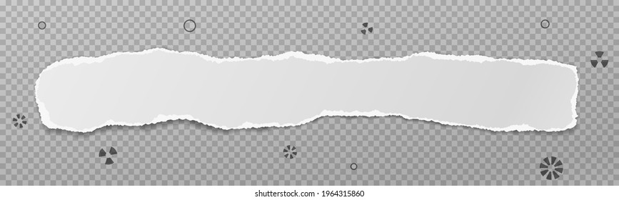Torn, ripped horizontal white paper strip with soft shadow is on squared background for text. Vector illustration