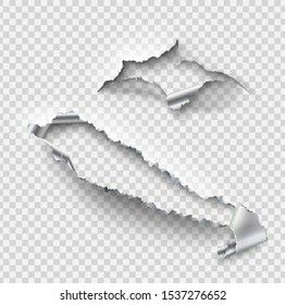 Torn ripped metal vector template, sides with ripped steel on realistic transparent background.