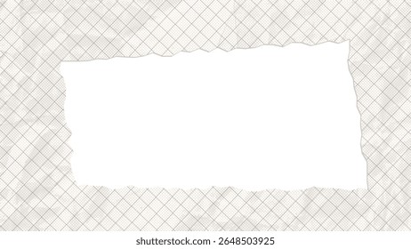 Torn ripped notebook paper frame, rough sheets with square grid, cutout collage piece. Realistic blank gridded white cardboard. Vector illustration