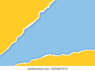 Torn ripped paper edge with copy space, color blue and yellow background