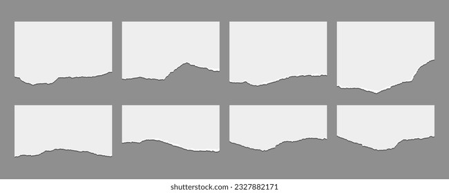 Torn ripped paper sheet set. Paper scraps. Notebook paper strips and pieces.