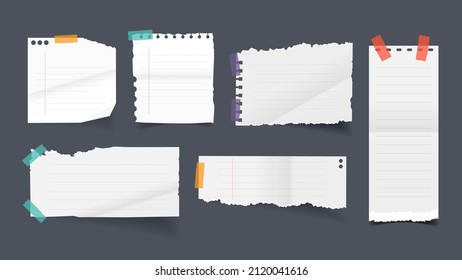 Torn ripped paper sheets banner set. Digital note vector illustraion.