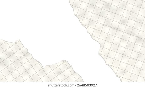 Torn or ripped paper sheets frame with grid for Back to school design. Textured vector illustration