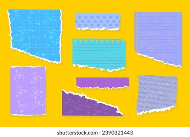torn or ripped paper strips sheet collection set. Scrapbook notebook edge. tear or blank ornament or decoration clip page split vector illustration.