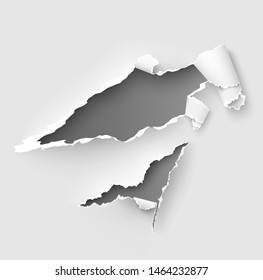 Torn ripped paper vector template, sides with ripped edges on realistic paper background.