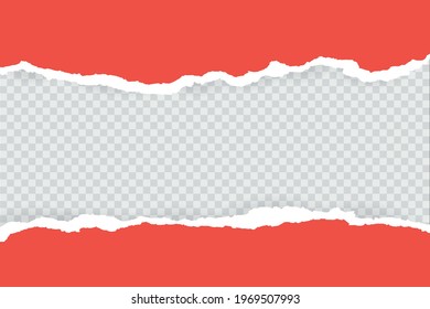 Torn, ripped piece of horizontal blue paper with soft shadow is on squared grey background for text. Vector illustration