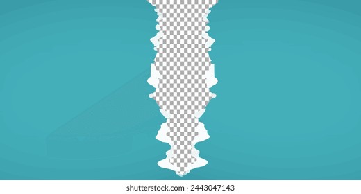 Torn, ripped piece of horizontal blue paper with soft shadow is on squared grey background for text. Vector illustration