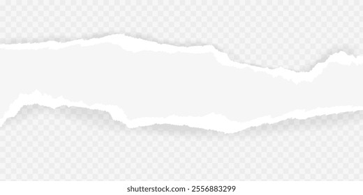 Torn, ripped piece of horizontal blue paper with soft shadow is on squared grey background for text. Vector illustration