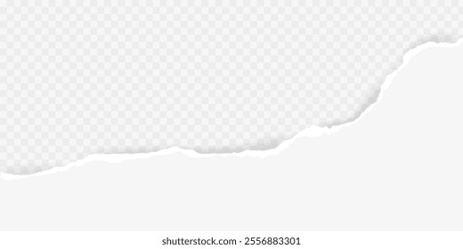 Torn, ripped piece of horizontal blue paper with soft shadow is on squared grey background for text. Vector illustration