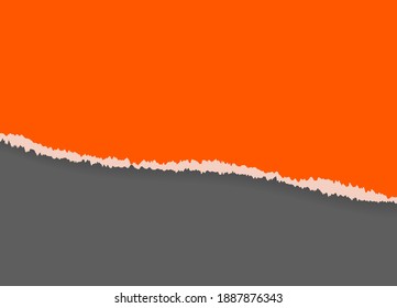 Torn, ripped piece of horizontal orange paper with soft shadow is on grey background, Vector illustration