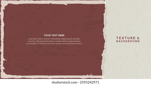 Torn, ripped piece of horizontal White paper with soft shadow is on squared Brown squared background for text. Vector illustration