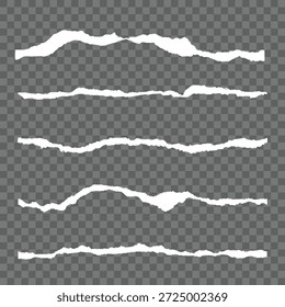 Desgarrado, pedazo rasgado de papel blanco Horizontal con sombra suave está sobre fondo gris cuadrado para texto. Ilustración vectorial