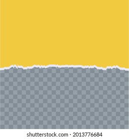 Torn, ripped piece of horizontal yellow paper on grey background for text. Vector illustration.
